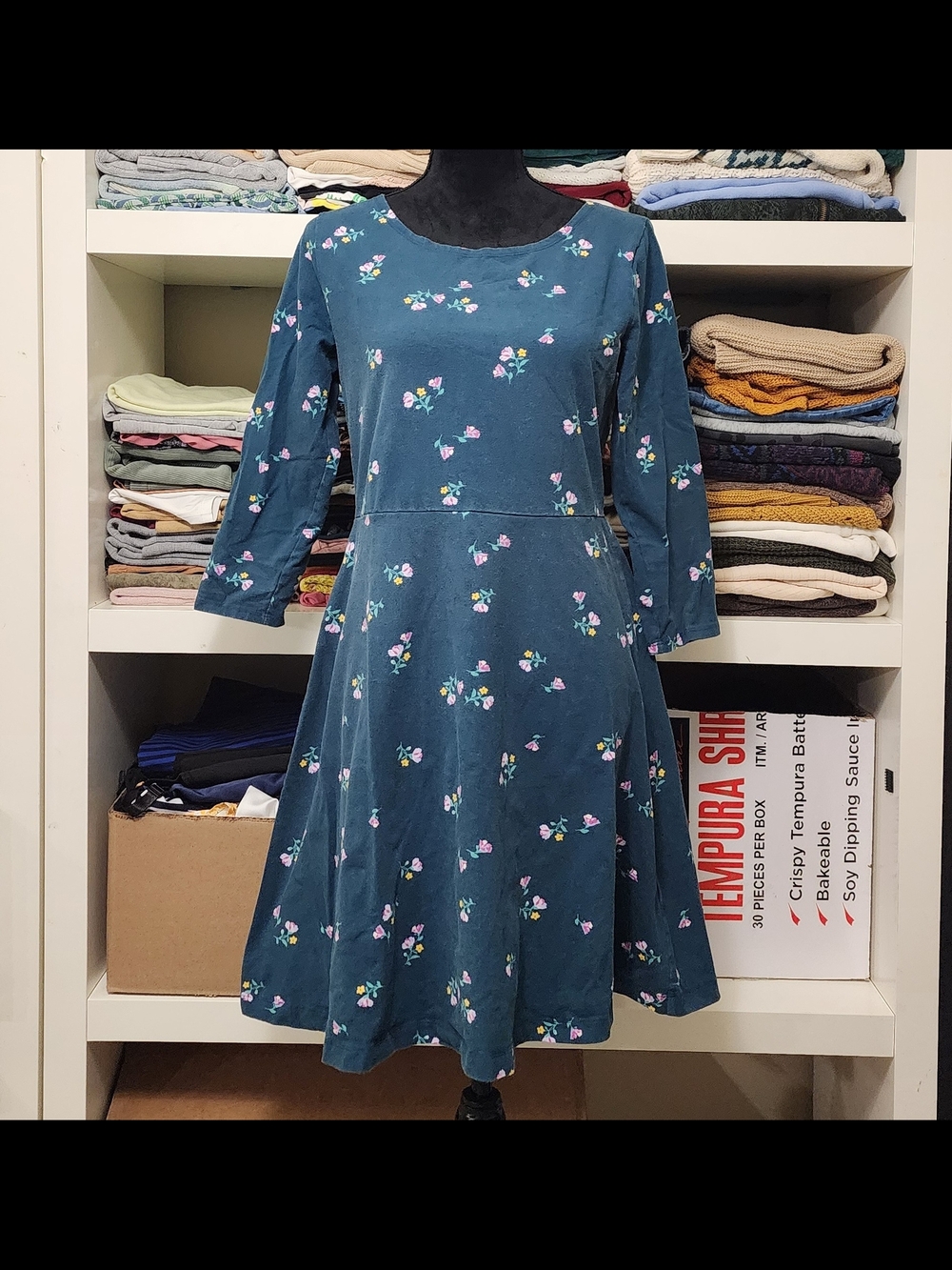 Old Navy Teal Floral Long Sleeve Fit & Flare Dress